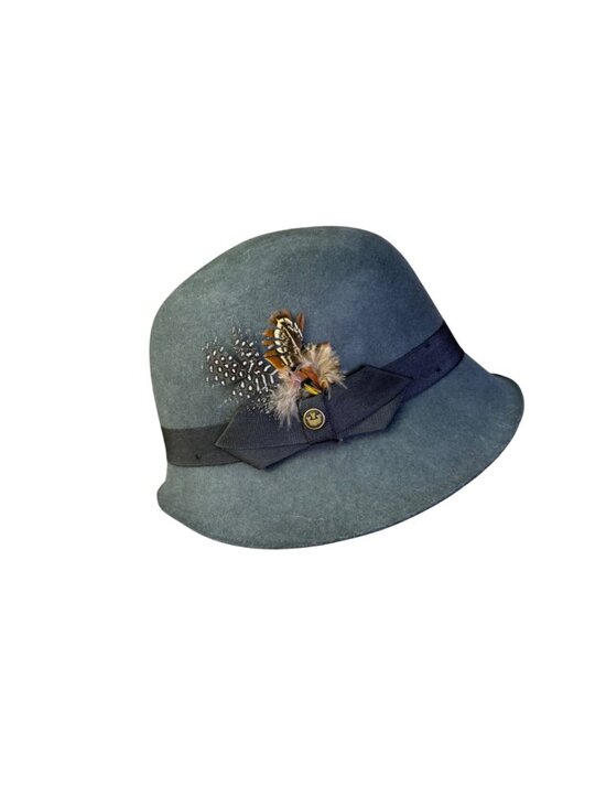 Goorin Bros Womens Grey Felt Cloche Hat With Feather & Black Ribbon Accent Sz M main image 7